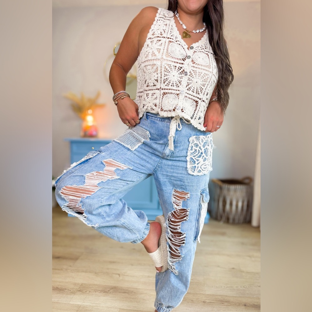 POL The Carefree Blue Denim Jogger Size M - Picture 7 of 11